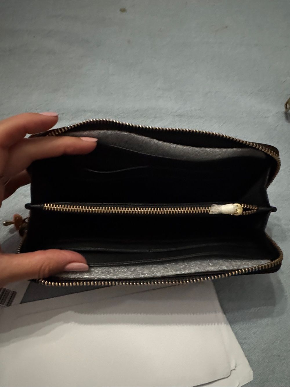 Coach Black Slim Accordion Patent Zip Wallet with Gold Brass Charms - Picture 4 of 4